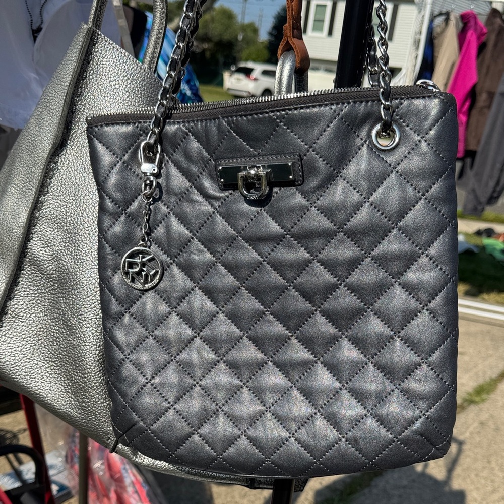 DKNYC Quilted Silver Shoulder Bag